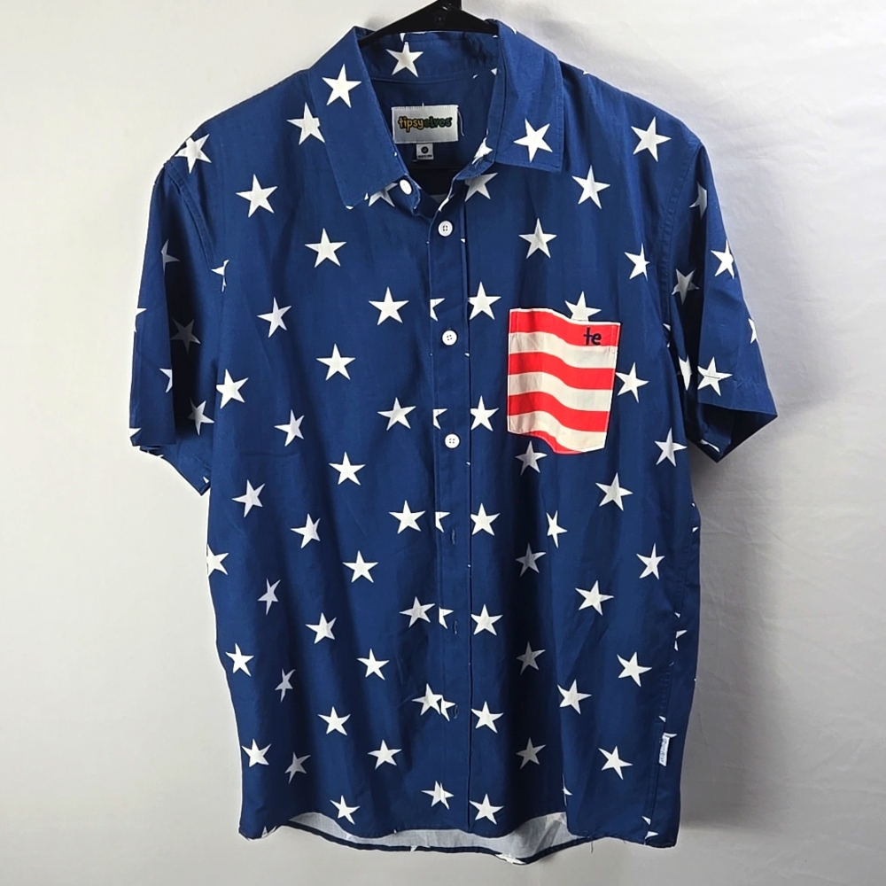 Tipsy Elves Men's Old Glory Button Down Shirt Blue / White Sz M